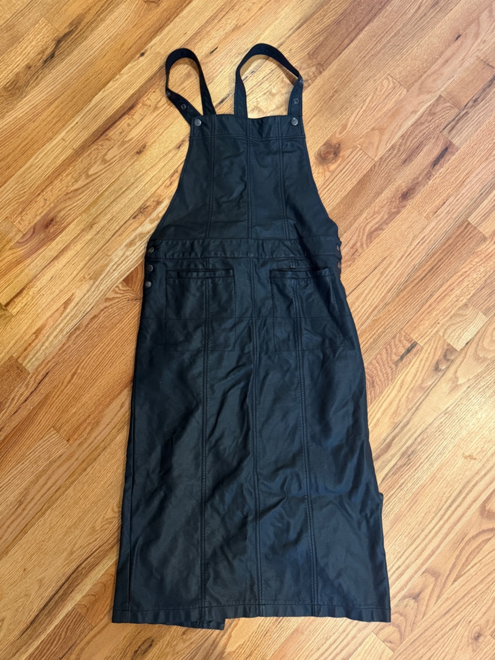 Free People Black Midi Overall Dress with Front Pockets